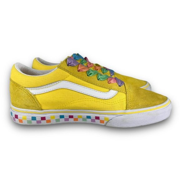 Vans Old Skool Rainbow Lace Sneaker 508357 Suede Canvas Yellow Youth 4 Women 5.5 - Picture 3 of 9
